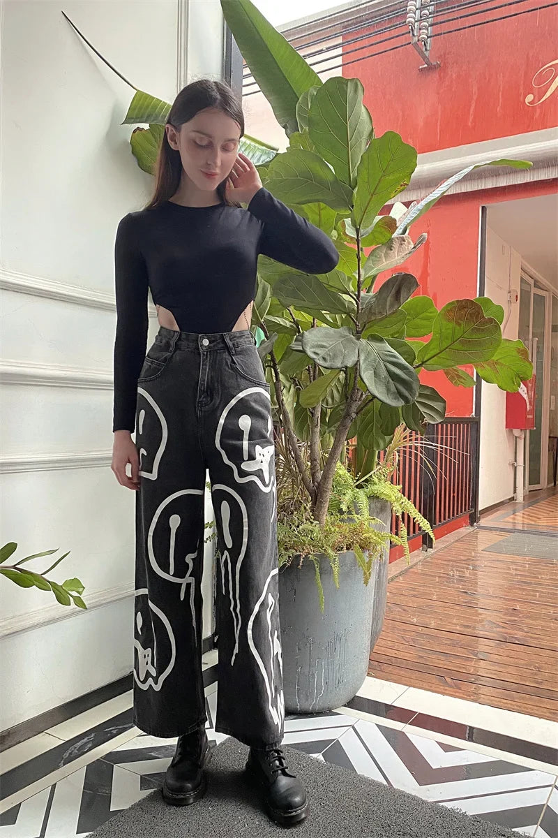 "Dripping Smiles" High Waist Jeans — dettaglio