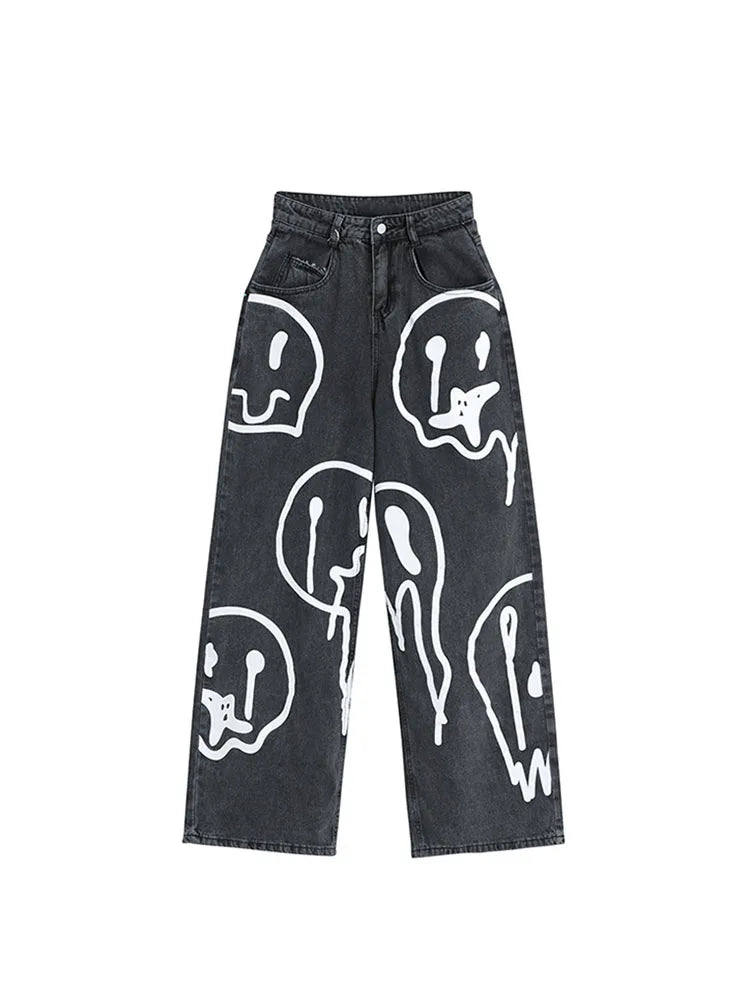 "Dripping Smiles" High Waist Jeans — vista frontale