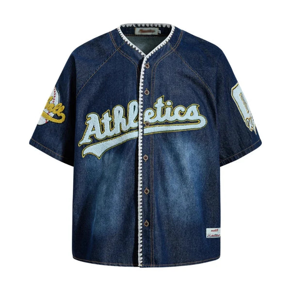 Embroidered Baseball Denim Jersey — vista frontale