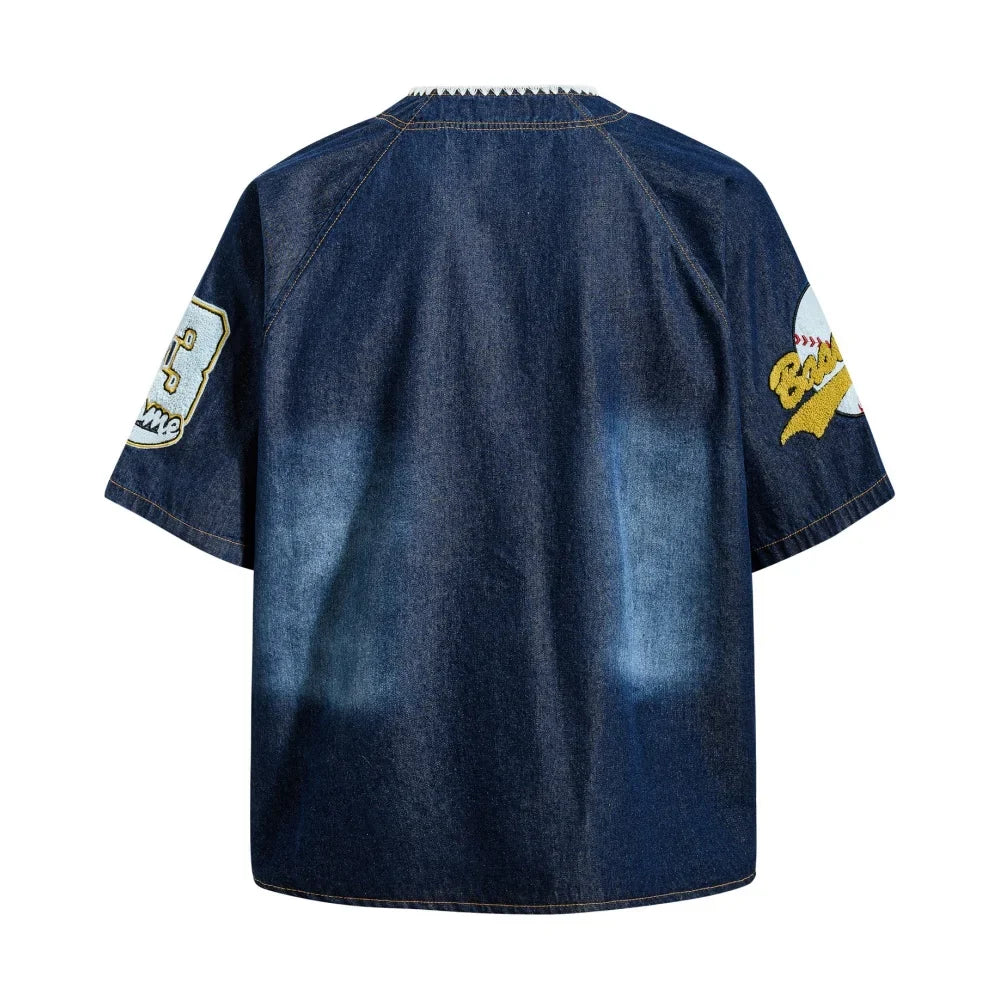 Embroidered Baseball Denim Jersey — vista posteriore