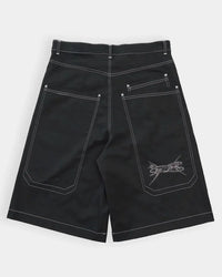 Embroidered Black Denim Shorts Jorts — vista frontale