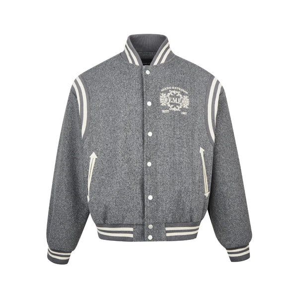 Embroidered Button Varsity Jacket — vista frontale