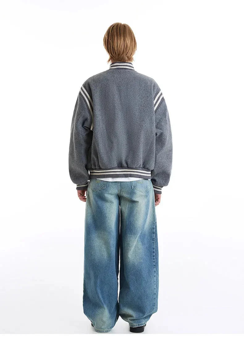 Embroidered Button Varsity Jacket — vista completa