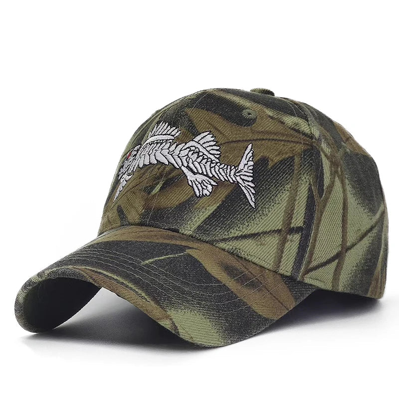 Embroidered Fish Bone Camo Baseball Cap — vista completa