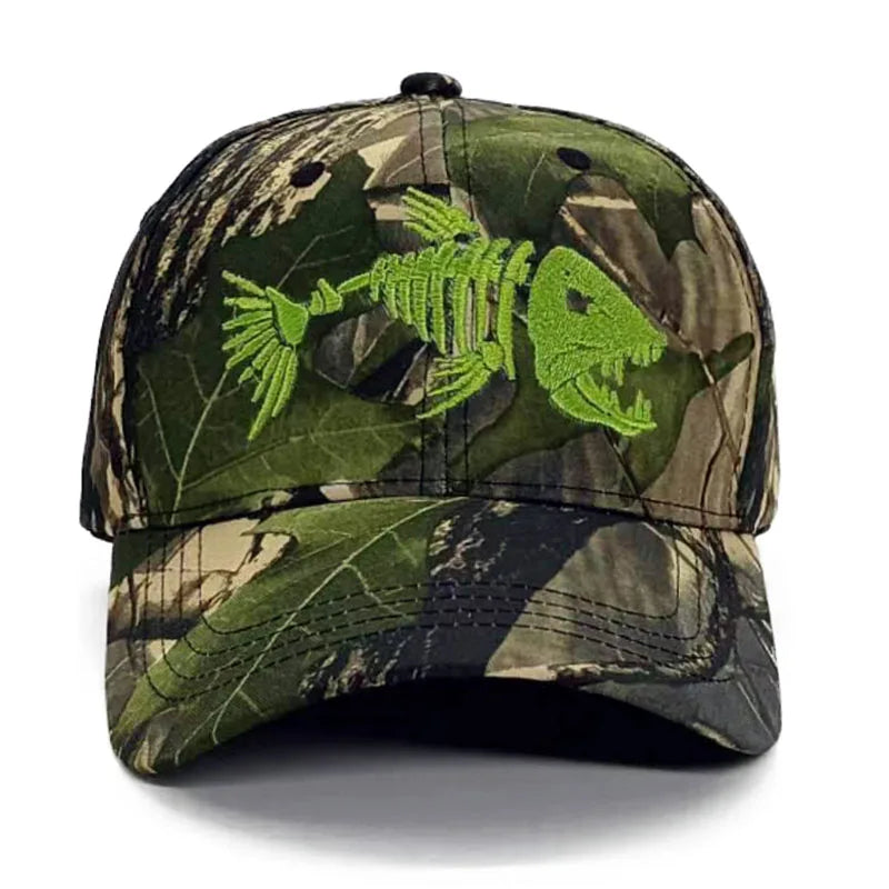 Embroidered Fish Bone Camo Baseball Cap — vista frontale
