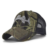 Embroidered Fish Bone Camo Baseball Cap — vista frontale