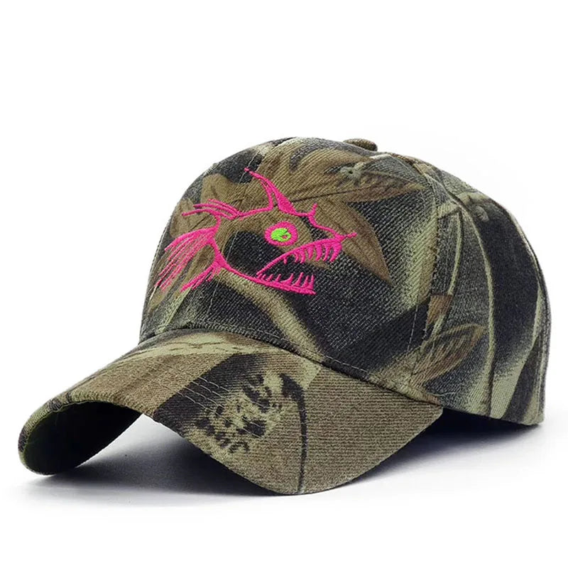 Embroidered Fish Bone Camo Baseball Cap — vista posteriore
