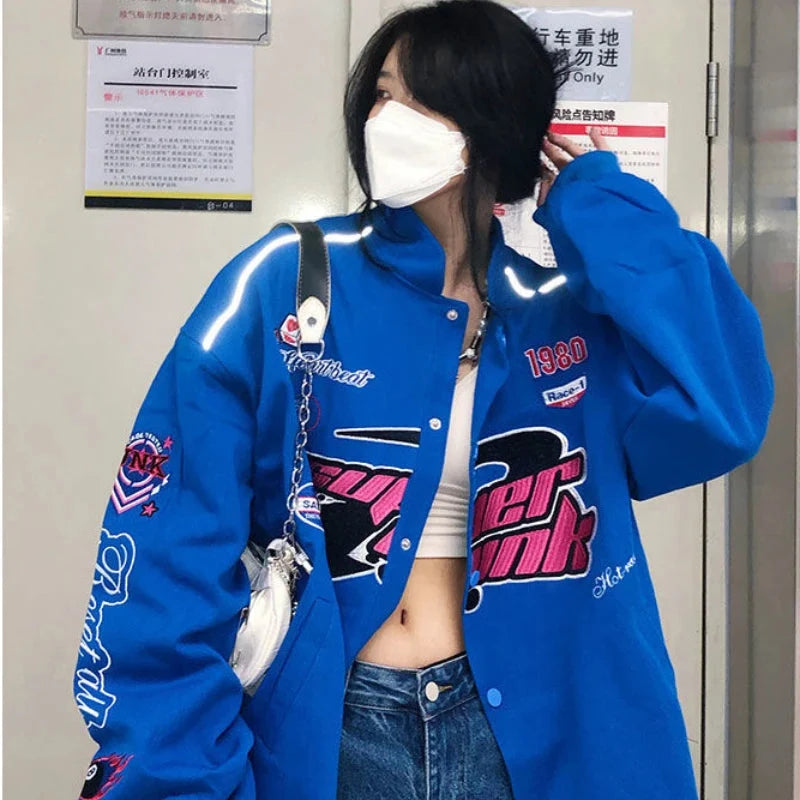 Embroidered Graphic Varsity Jacket — vista frontale