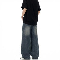 Embroidered Leopard Print Text Vintage Wash Baggy Jeans — in alternativa