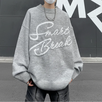 Embroidered Letters Long Sleeve Sweater — dettaglio