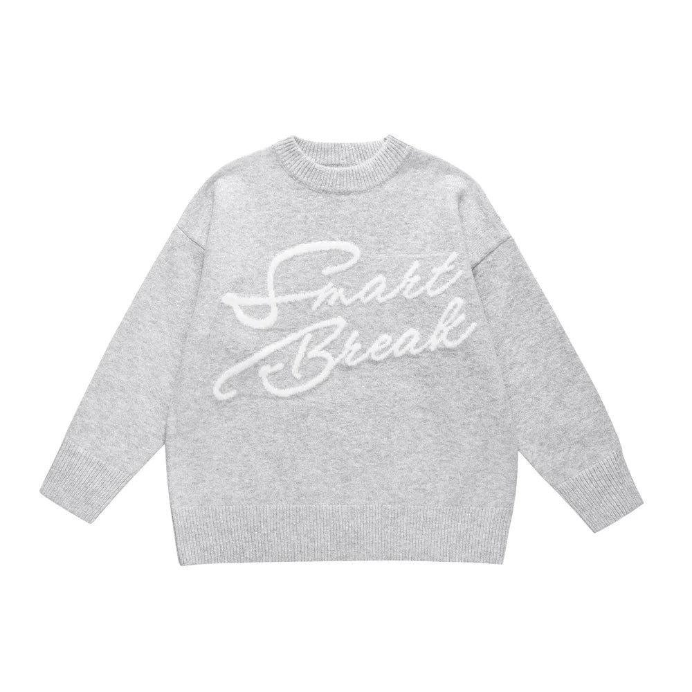 Embroidered Letters Long Sleeve Sweater — vista frontale