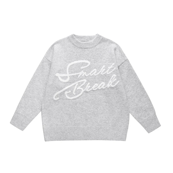 Embroidered Letters Long Sleeve Sweater — vista frontale