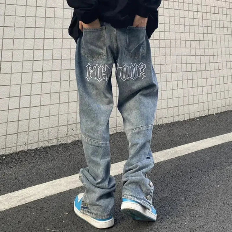 Embroidered Light Blue Baggy Jeans — vista posteriore