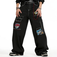 Embroidered Patchwork Black Baggy Jeans — dettaglio