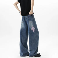 Embroidered Patchwork Star Wide Leg Barrel Jeans — dettaglio