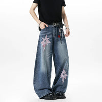 Embroidered Patchwork Star Wide Leg Barrel Jeans — dettaglio della stampa