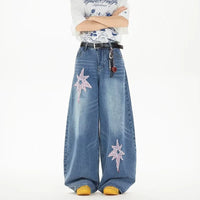 Embroidered Patchwork Star Wide Leg Barrel Jeans — vista laterale