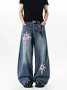 Y2K Embroidered Patchwork Star Wide Leg Barrel Jeans