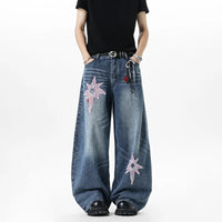 Embroidered Patchwork Star Wide Leg Barrel Jeans — vista posteriore