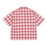 Embroidered Plaid Short Sleeve Button Up Flannel Shirt — dettaglio