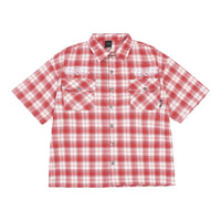Embroidered Plaid Short Sleeve Button Up Flannel Shirt — vista frontale