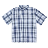 Embroidered Short Sleeve Plaid Button Down Shirt — vista frontale