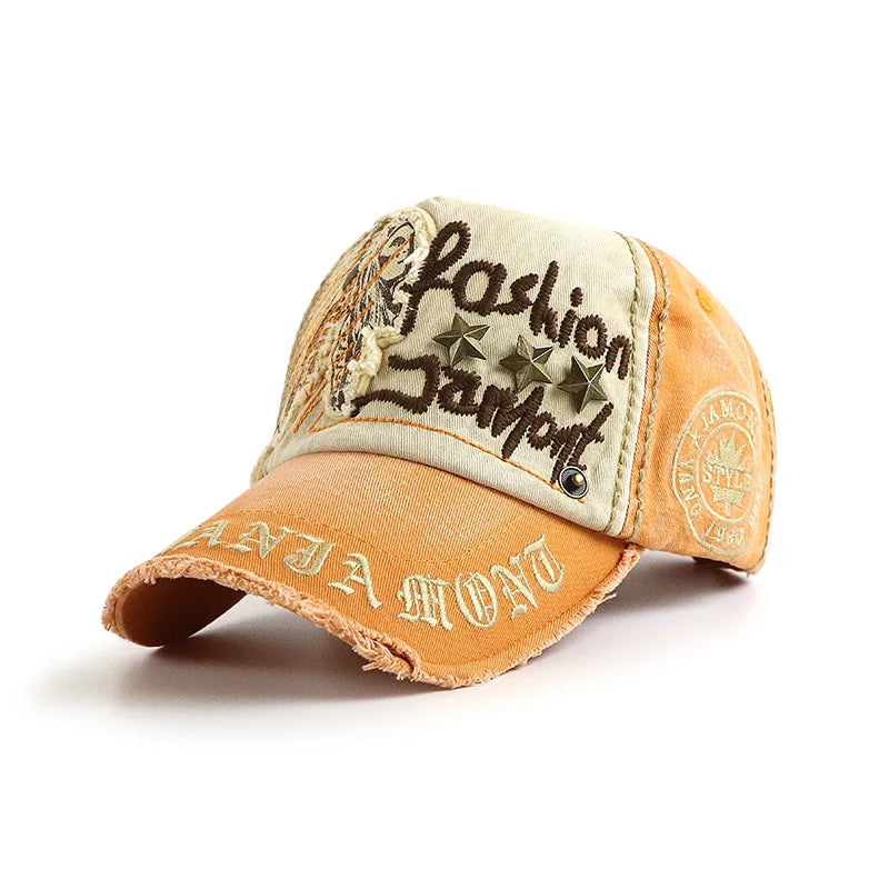 Embroidered Vintage Wash Distressed Baseball Cap — dettaglio