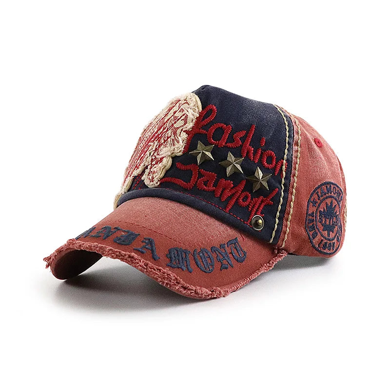 Embroidered Vintage Wash Distressed Baseball Cap — vista laterale