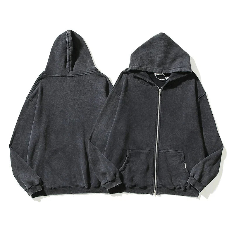 Essential Washed Zip Up Hoodie — vista frontale