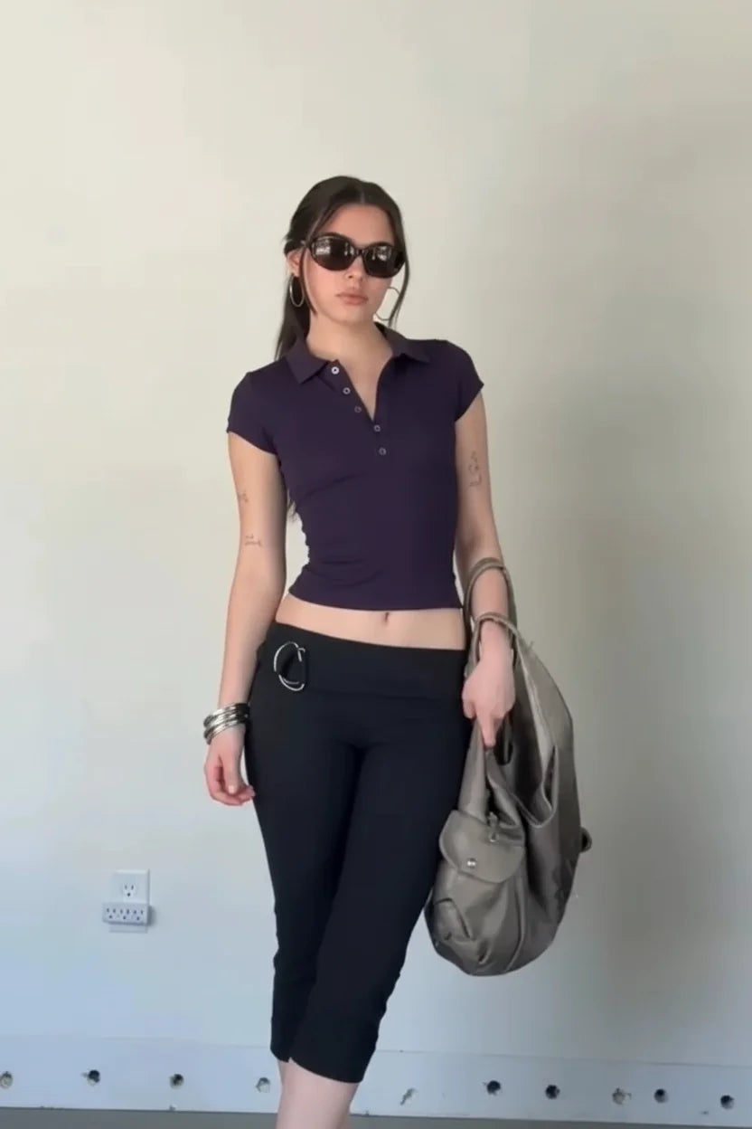 Essentials Crop Polo Shirt Top — vista laterale