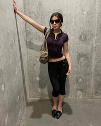 Essentials Crop Polo Shirt Top — dettaglio del tessuto