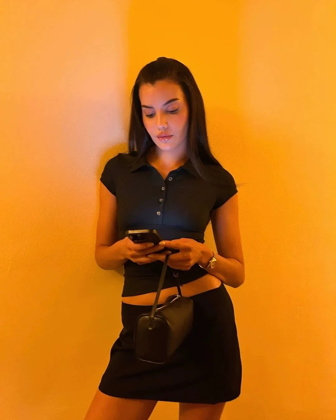 Essentials Crop Polo Shirt Top — vista frontale