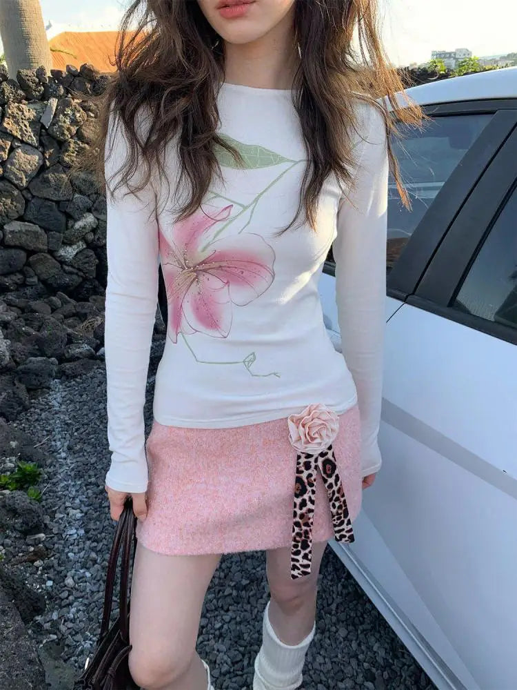 Fairycore Floral Graphic Slim Long Sleeve Top — vista posteriore