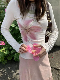 Fairycore Floral Graphic Slim Long Sleeve Top — dettaglio