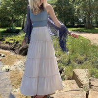 Fairycore Grunge Pleated Tiered Long Maxi Skirt — vista laterale