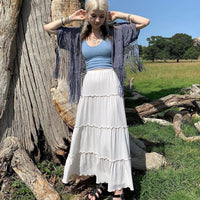Fairycore Grunge Pleated Tiered Long Maxi Skirt — dettaglio del tessuto