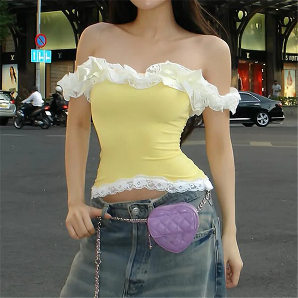 Fairycore Lace Strapless Bandeau Tube Top — vista frontale