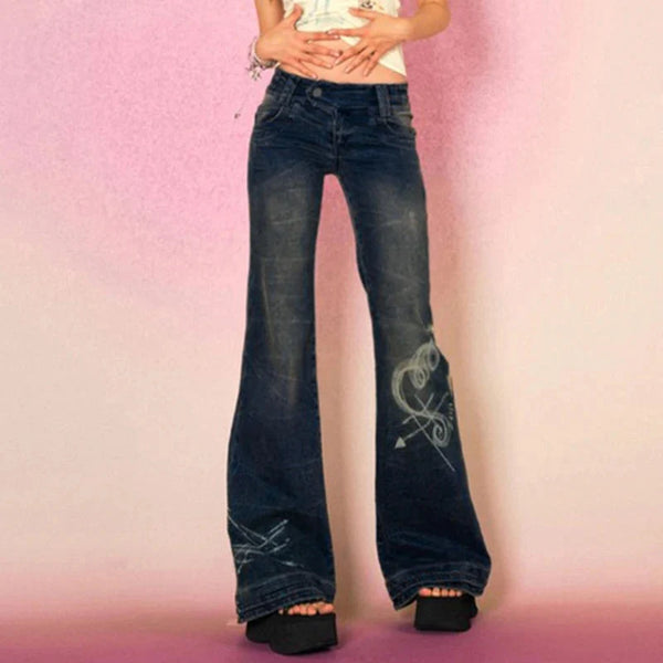 Fairycore Skinny Low Rise Flared Jeans — vista frontale
