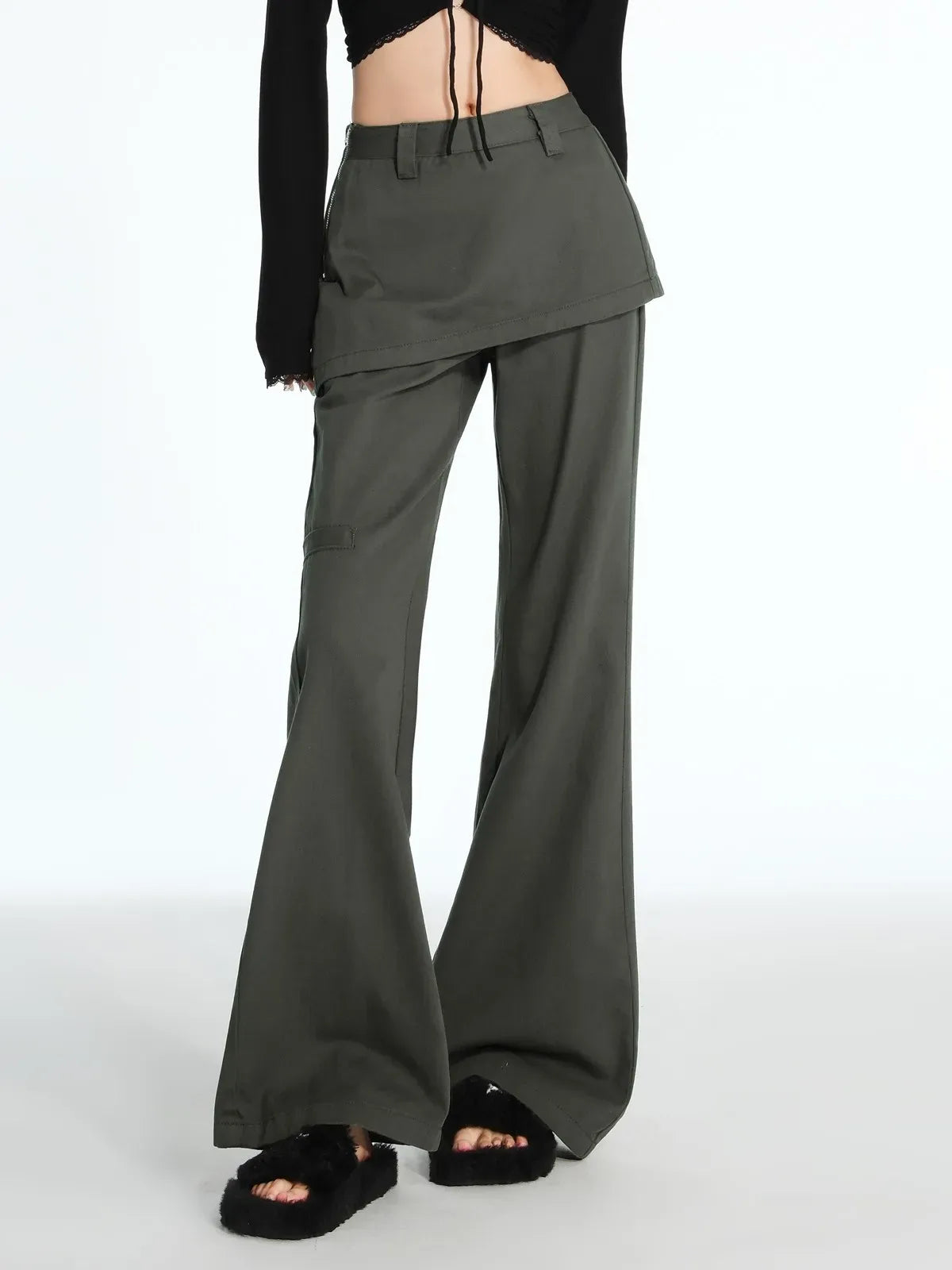 Fake Two Piece Baggy Flare Jeans — vista frontale
