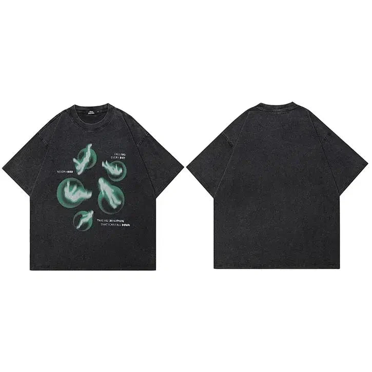 "Falling" Graphic Baggy T Shirt — dettaglio della stampa