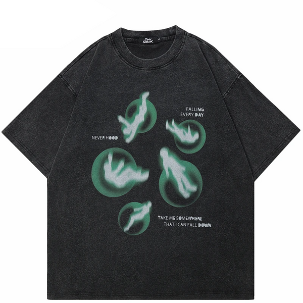 "Falling" Graphic Baggy T Shirt — vista frontale