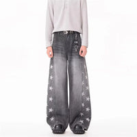 Falling Stars Graphic Denim Barrel Jeans — dettaglio della stampa