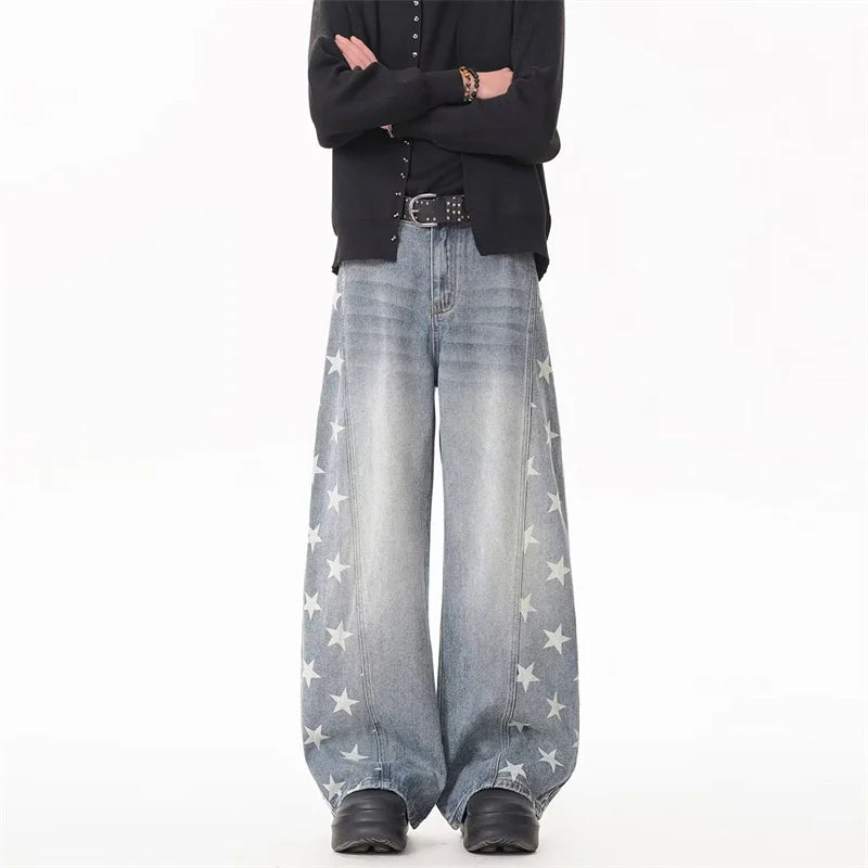 Falling Stars Graphic Denim Barrel Jeans — vista laterale