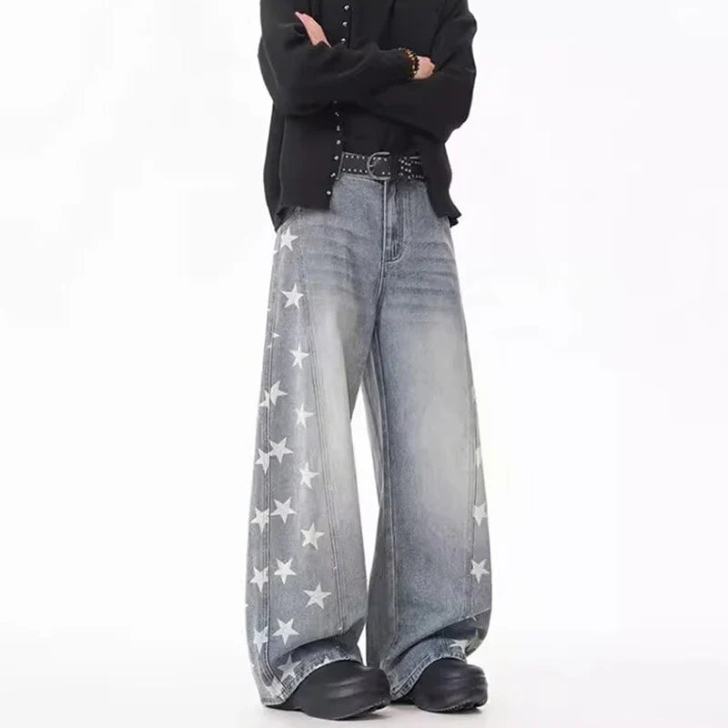 Falling Stars Graphic Denim Barrel Jeans — dettaglio del tessuto