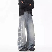 Falling Stars Graphic Denim Barrel Jeans — dettaglio del tessuto