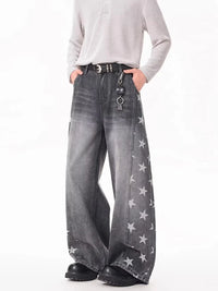 Falling Stars Graphic Denim Barrel Jeans — vista frontale
