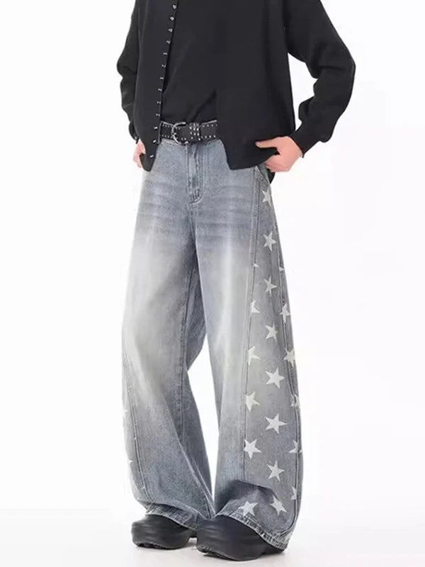 Y2K Falling Stars Graphic Denim Barrel Jeans