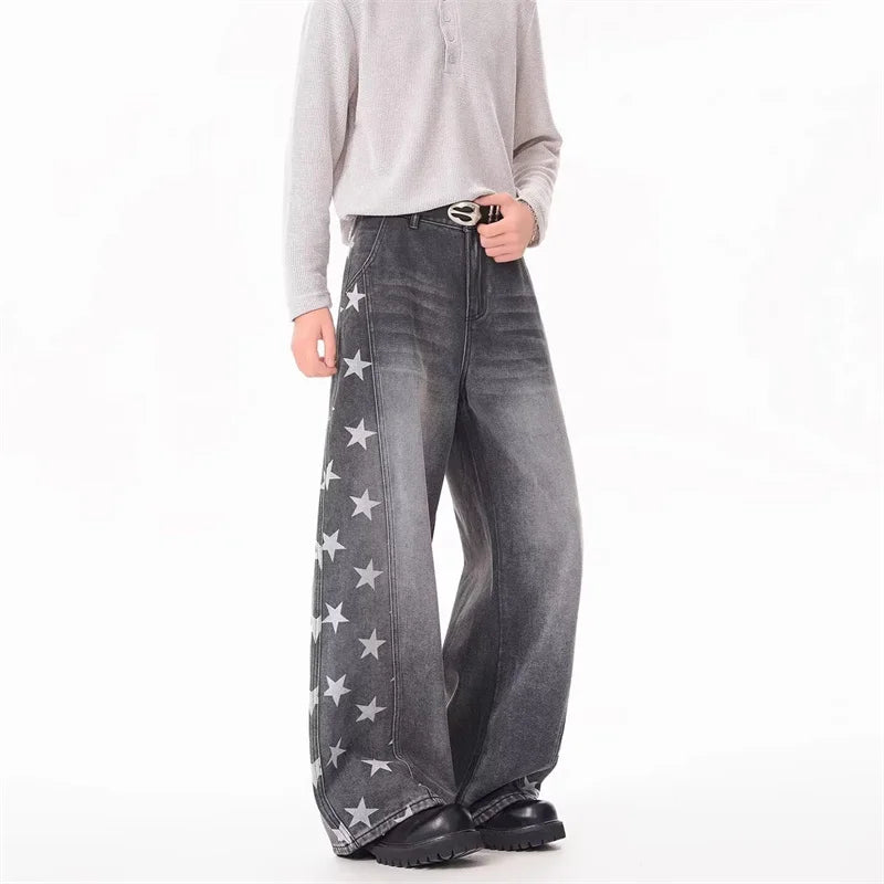 Falling Stars Graphic Denim Barrel Jeans — dettaglio