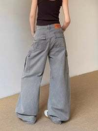Fashionista Vintage Grey Baggy Cargo Jeans — dettaglio della stampa