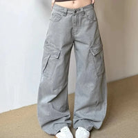 Fashionista Vintage Grey Baggy Cargo Jeans — vista posteriore